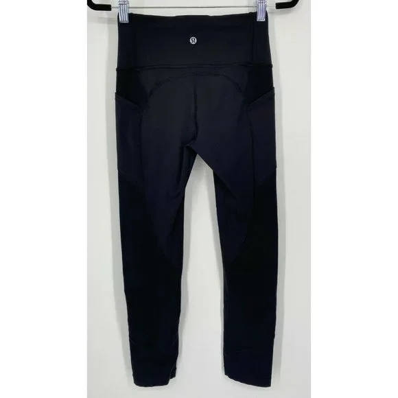 Lululemon All The Right Places Yoga Leggings Size 4 Mid Rise Stretch Crop Black - Picture 7 of 10